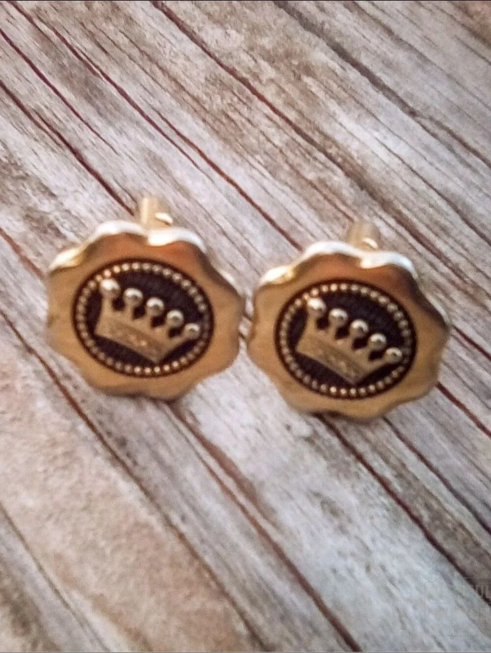 Swank Crown Cuff Links Gold Tone Black Vintage Men's Formal